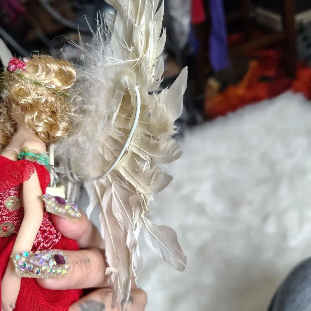 Fairycore Beaded Chime Ornament Wings Red
